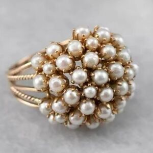 Elegant Gold-Tone Pearl Cluster Statement Ring